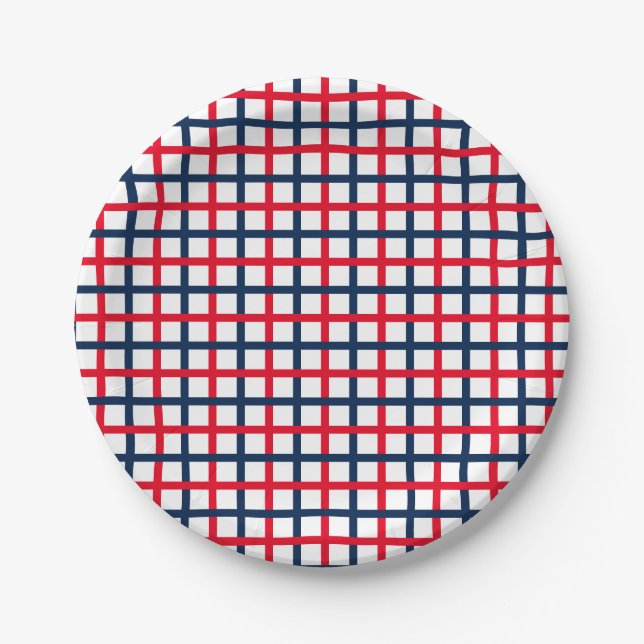 4. Juli rot-weißes patriotisches Quadrat Gitter Pappteller (Vorderseite)