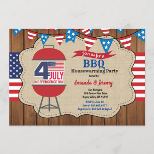 4. Juli rustikales Holz Housewarming-Party GRILLEN Einladung