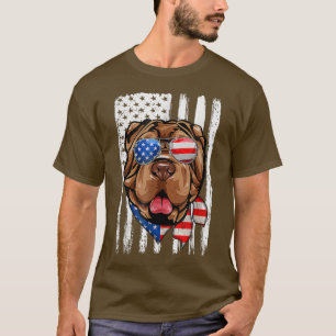 4. Juli Shar Pei American Flag Patriotic Dog L T-Shirt