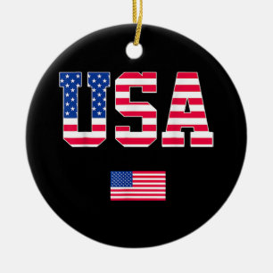 4. Juli Shirt USA Patriotic US American Flag W Keramik Ornament