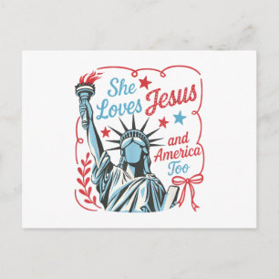 4. Juli Sie liebt Jesus und Amerika auch Christus Feiertagspostkarte
