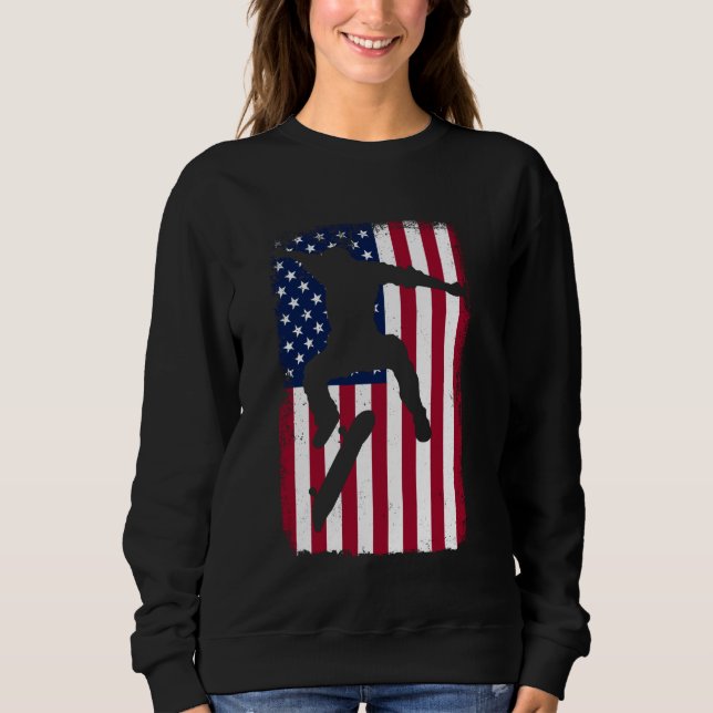 4. Juli Skateboard Patriotic American Flag Ska Sweatshirt (Vorderseite)