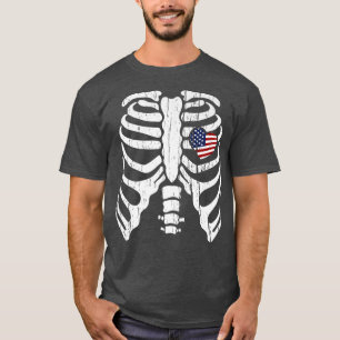 4. Juli Skeleton Herz Rib Cage XRay USA Flag T-Shirt