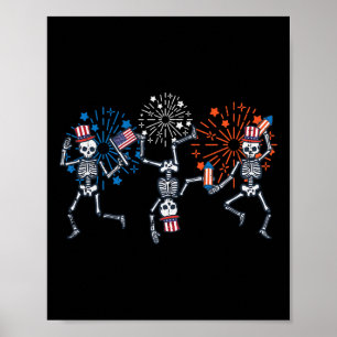 4. Juli Skelette Tanzfeuerwerk Patriotische Frauen Poster