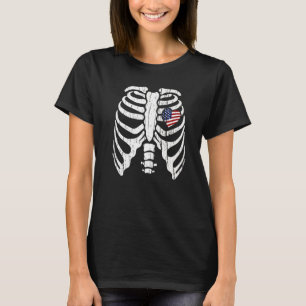 4. Juli Skeletton Herzkranzkäfig X Ray Usa Flagge T-Shirt