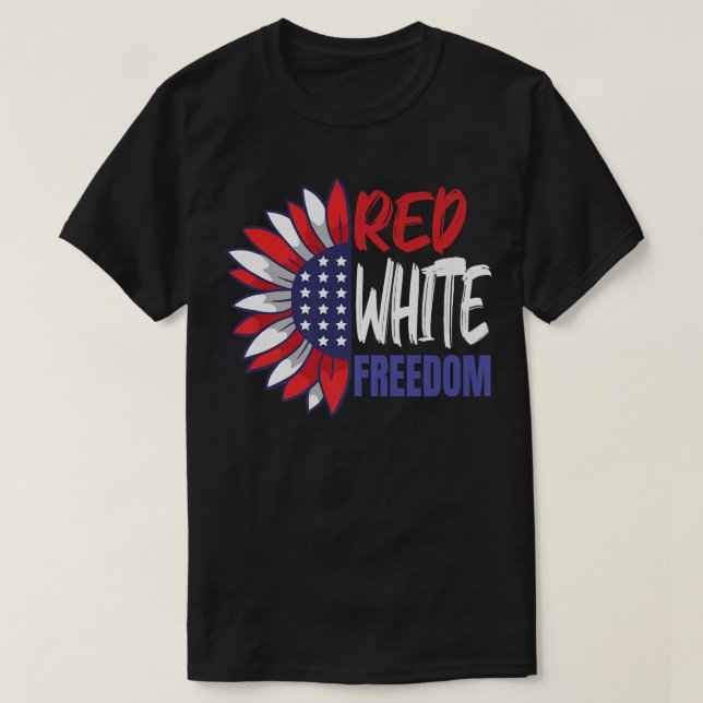 4. Juli Sonnenblume American Flag Red White frei T-Shirt (Design vorne)