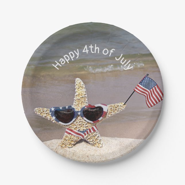 4. Juli Starfish mit amerikanischer Flagge Pappteller (Vorderseite)