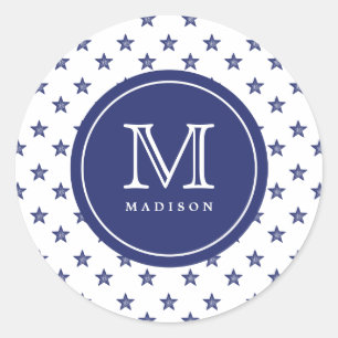 4. Juli Stars Blue Monogram Name Party Aufkleber