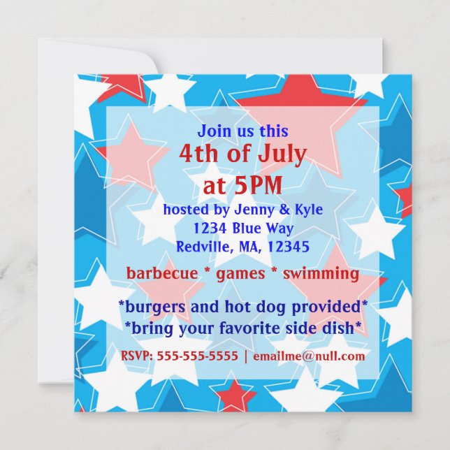 4. Juli Stars Party Einladungen (Vorderseite)