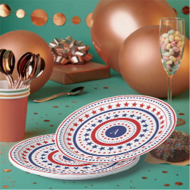 4. Juli Stars und Ringe Monogramm GRILLEN Party Pappteller