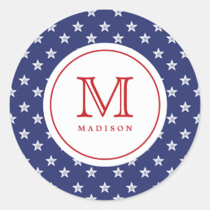 4. Juli Sterne Blue Red Monogram Party Sticker