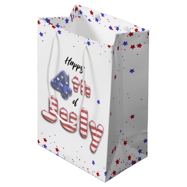 4. Juli Sterne Streifen Foil Balloons Mittlere Geschenktüte (Vorderseite Schrägansicht)