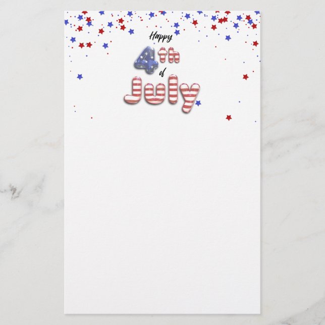 4. Juli - Sterne Treppenstreifen Foil Balloons Briefpapier (Vorderseite)