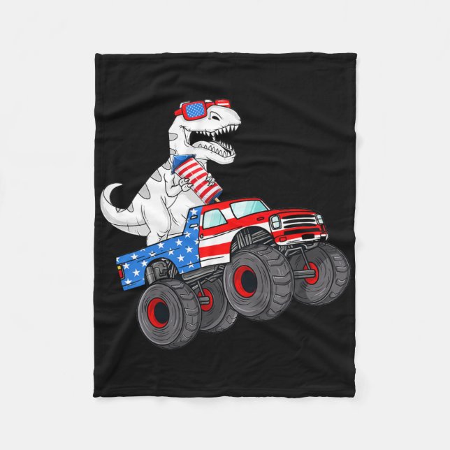 4. Juli T Rex Dino Trex Dinosaur Monster Truck Fleecedecke (Vorderseite)