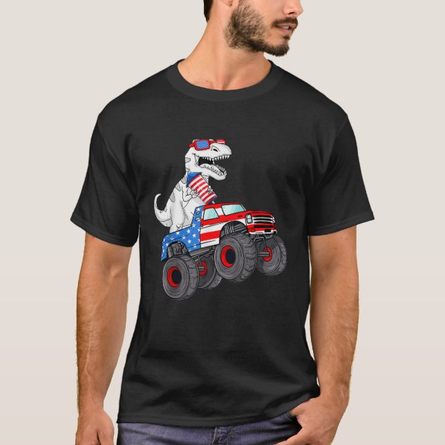 4. Juli T Rex Dino Trex Dinosaur Monster Truck T-Shirt (Vorderseite)