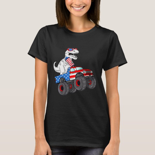 4. Juli T Rex Dino Trex Dinosaur Monster Truck T-Shirt (Vorderseite)