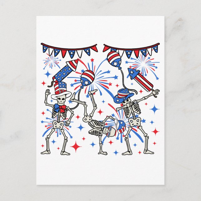 4. Juli Tanzskelette Postkarte (Vorderseite)