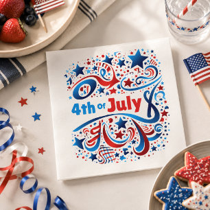 4. Juli Text & Stars Patriotische Feier Serviette