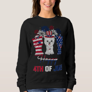 4. Juli Three Red White Yorkshire Terrier Blue Fi Sweatshirt