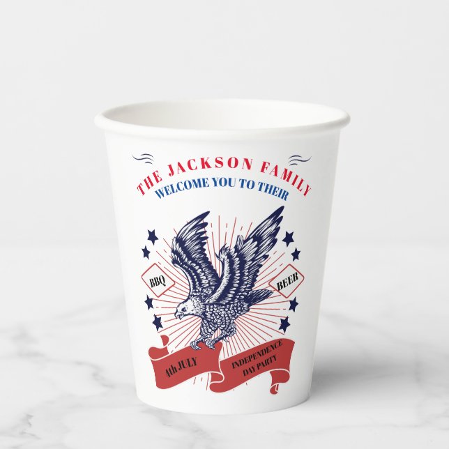 4. Juli Unabhängigkeitstag Bearbeitbarer Text. Pappbecher (Vorderseite)