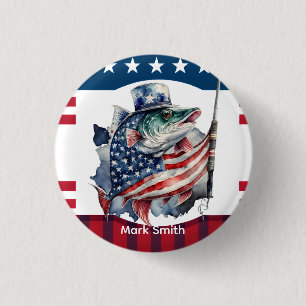 4. Juli Unabhängigkeitstag für Fischereifreunde Button