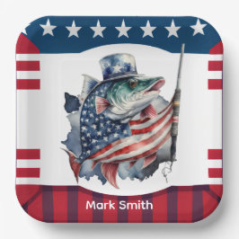 4. Juli Unabhängigkeitstag für Fischereifreunde Pappteller