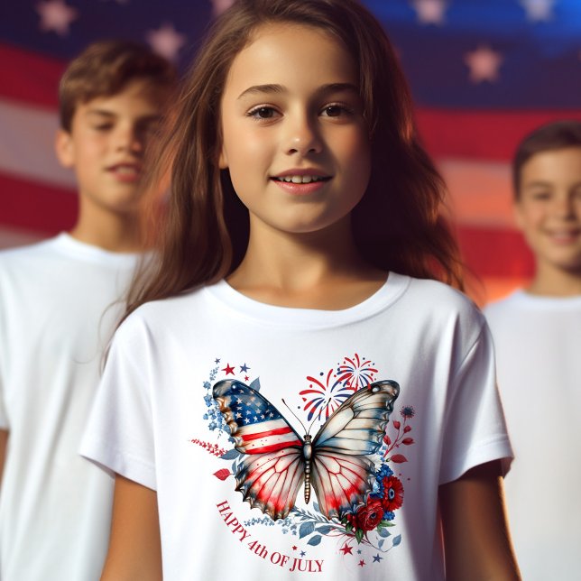 4. Juli Unabhängigkeitstag Patriotischer Schmetter T-Shirt (4th of July Independence day Patriotic Butterfly T-Shirt)