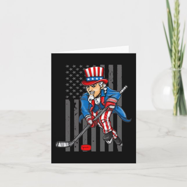 4. Juli Uncle Sam Ice Hockey Boys American Fla Karte (Vorderseite)