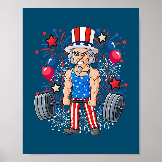4. Juli Uncle Sam Weightlift Funny Poster (Vorne)