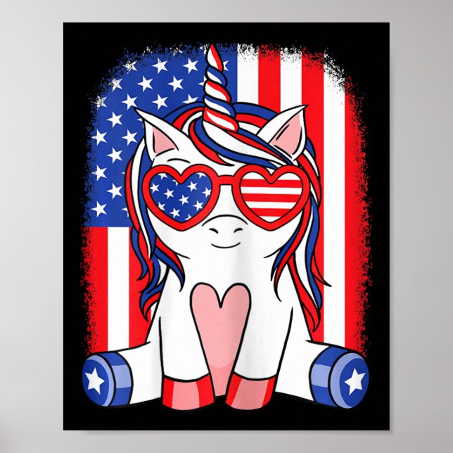 4. Juli Unicorn American Flag Patriotic Women Poster (Vorne)