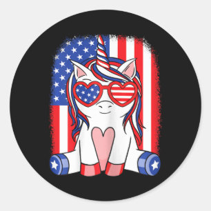 4. Juli Unicorn American Flag Patriotic Women Runder Aufkleber