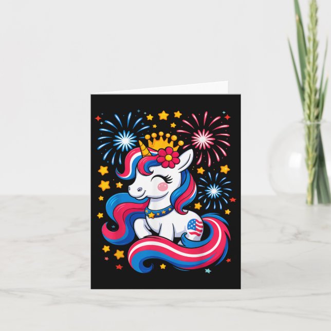 4. Juli Unicorn Girls Kinder Kleinkind Niedlich am Karte (Vorderseite)