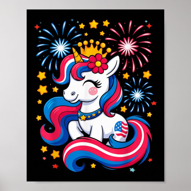 4. Juli Unicorn Girls Kinder Kleinkind Niedlich am Poster (Vorne)