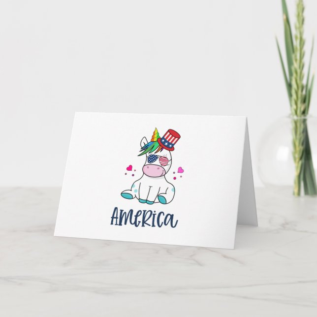 4. Juli Unicorn mit US-Flagge Sun Brillen Karte (Vorderseite)