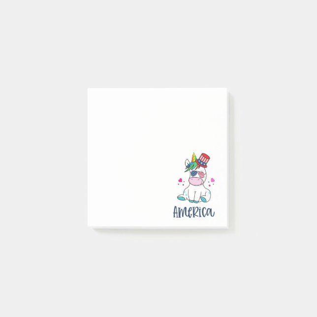 4. Juli Unicorn mit US-Flagge Sun Brillen Post-it Klebezettel (Vorderseite)
