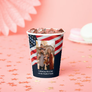 4. Juli US Flag Family Foto Pappbecher