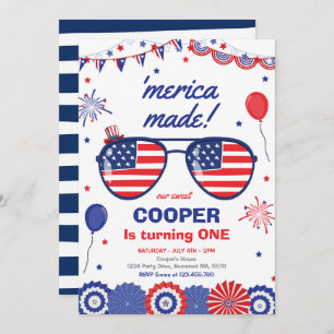 4. Juli US Flagge 1. Geburtstag Einladung