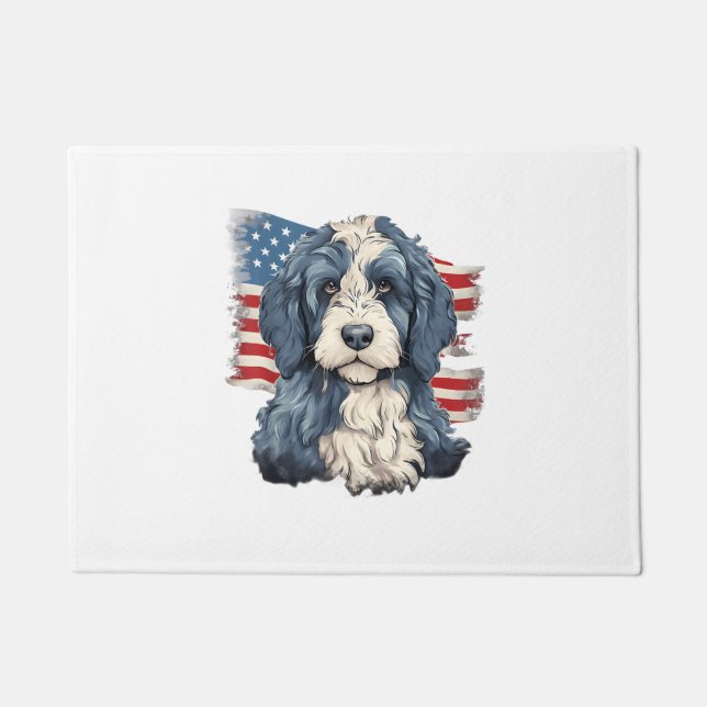 4. Juli US-Flagge Bernedoodle Hund T - Shirt Fußmatte (Vorderseite)