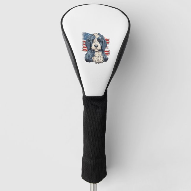 4. Juli US-Flagge Bernedoodle Hund T - Shirt Golf Headcover (Vorderseite)