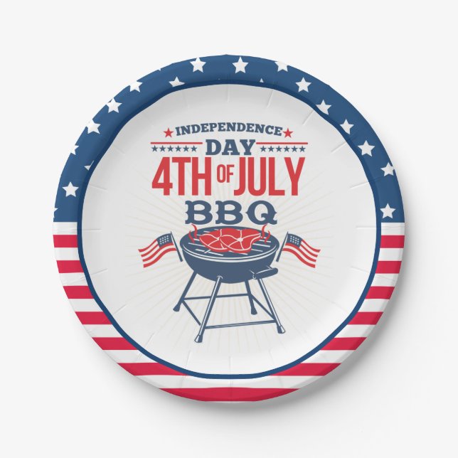 4. Juli US Flagge GRILLEN Pappteller (Vorderseite)
