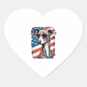 4. Juli US-Flagge Italienischer Windhund Hund Herz-Aufkleber
