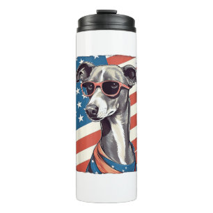4. Juli US-Flagge Italienischer Windhund Hund Thermosbecher