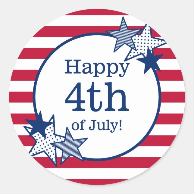 4. Juli US Flagge Modernes Patriotisches Runder Aufkleber (Vorderseite)