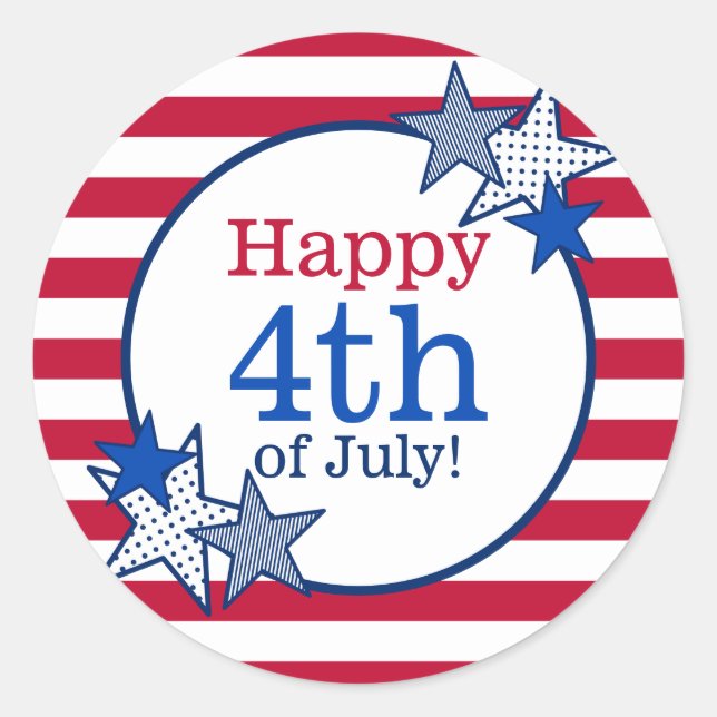 4. Juli US Flagge Modernes Patriotisches Runder Aufkleber (Vorderseite)