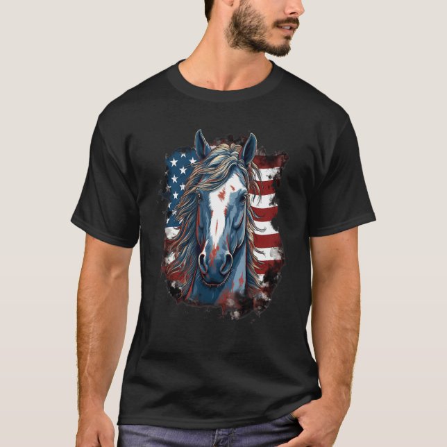 4. Juli US-Flagge Pferd 1 T-Shirt (Vorderseite)