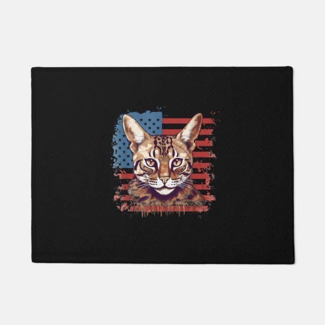 4. Juli US-Flagge Savannah Cat Fußmatte (Vorderseite)