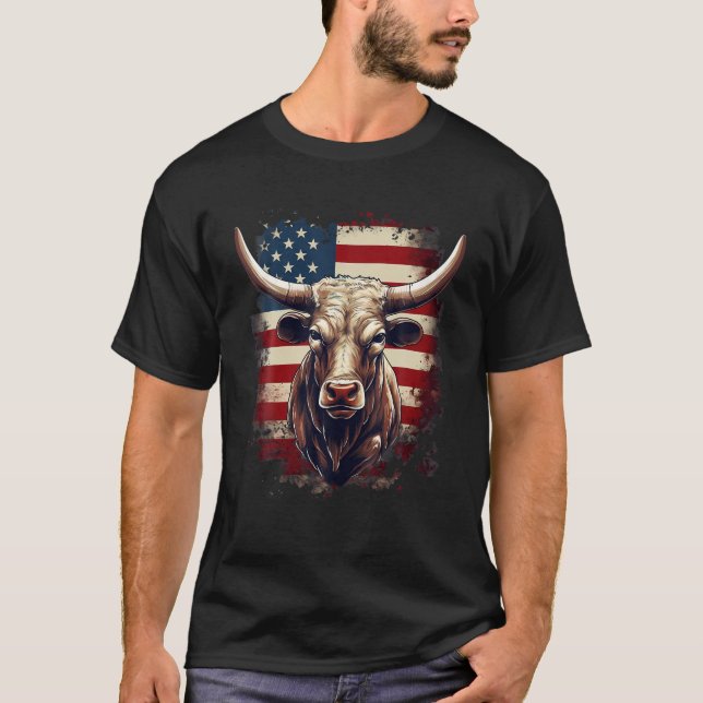 4. Juli US-Flagge Texas Longhorn Bull T Shirt (Vorderseite)