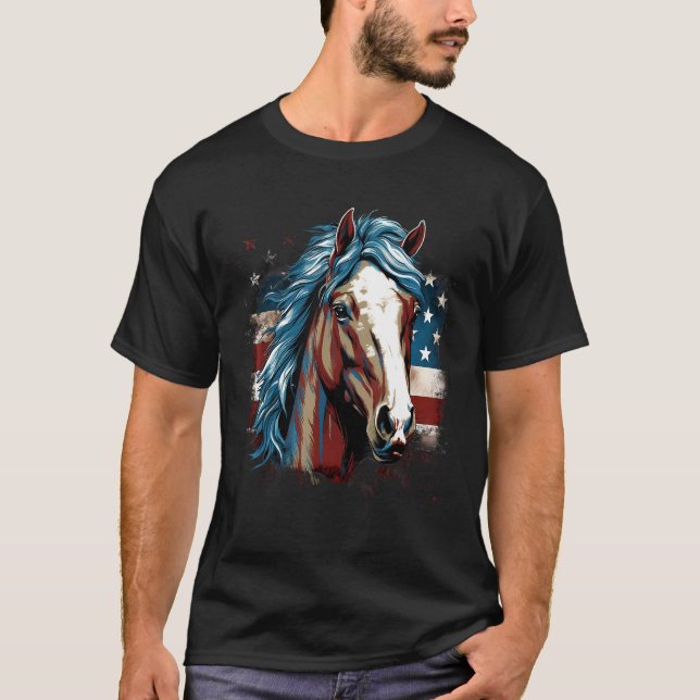 4. Juli US-Flaggenpferd 2 T-Shirt (Vorderseite)