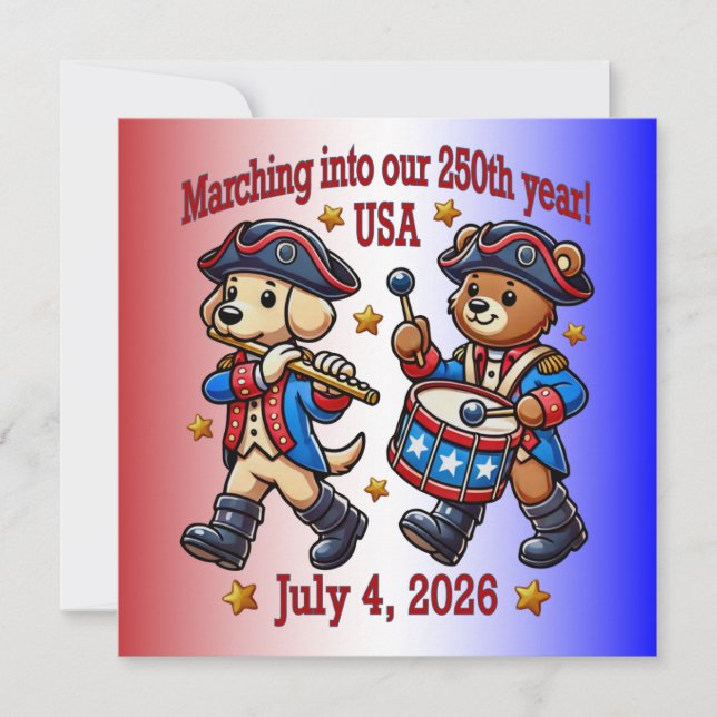 4. Juli USA 250. Jahrestag Halbjahr Einladung (Vorderseite)