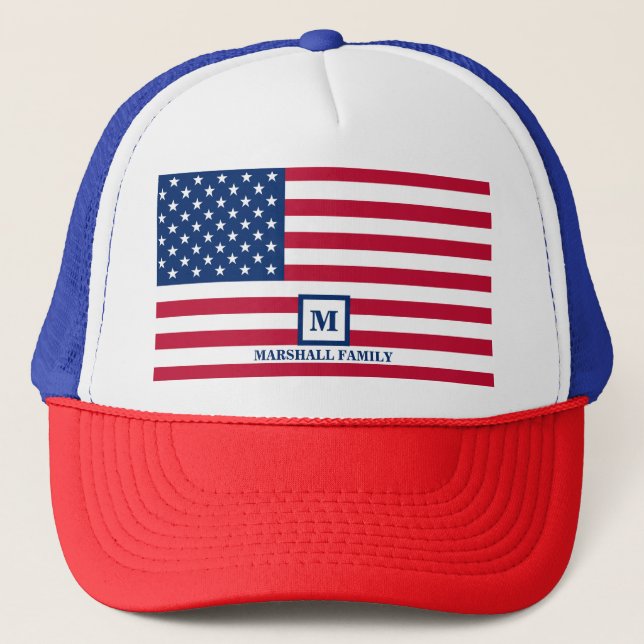 4. Juli USA amerikanische Flagge Maßgeschneiderte  Truckerkappe (Vorderseite)